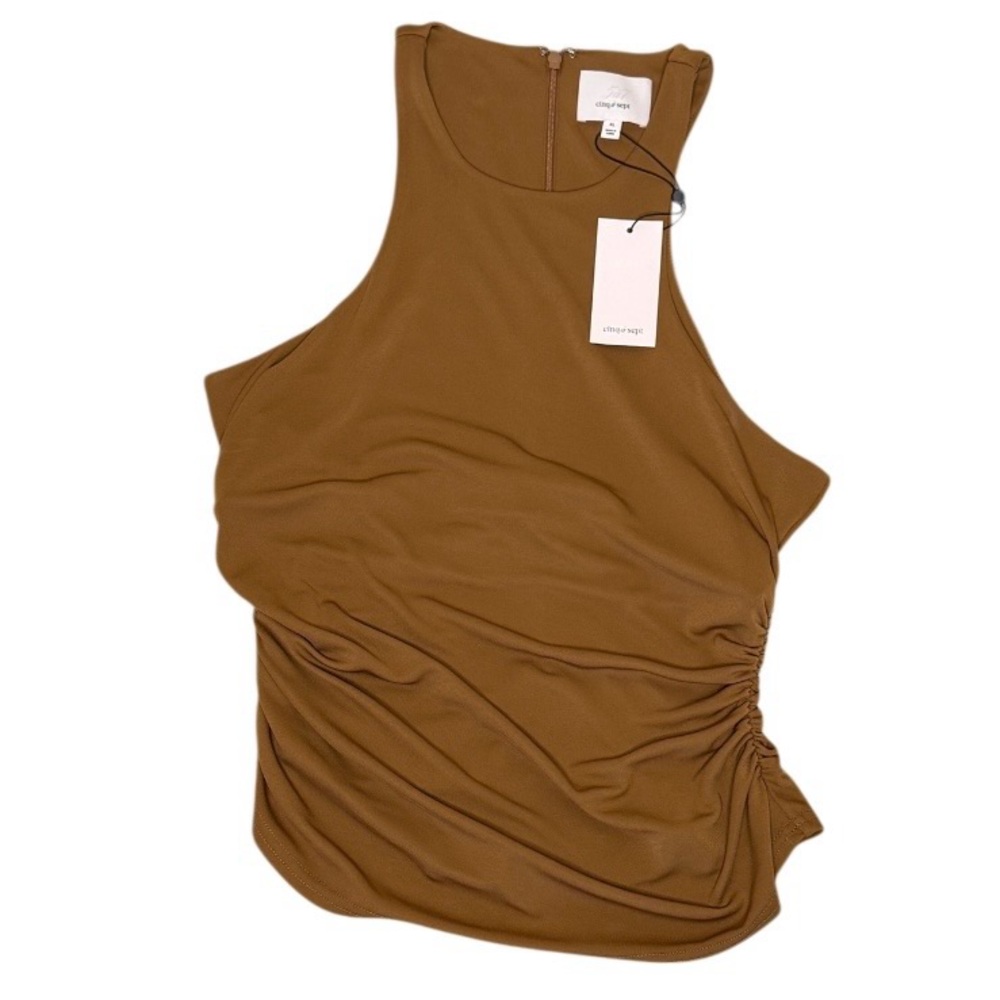 Cinq à Sept Sonya Ruched
Tank Sleeveless Top Curved Hem Racerback Camel Brown XL - Picture 2 of 13